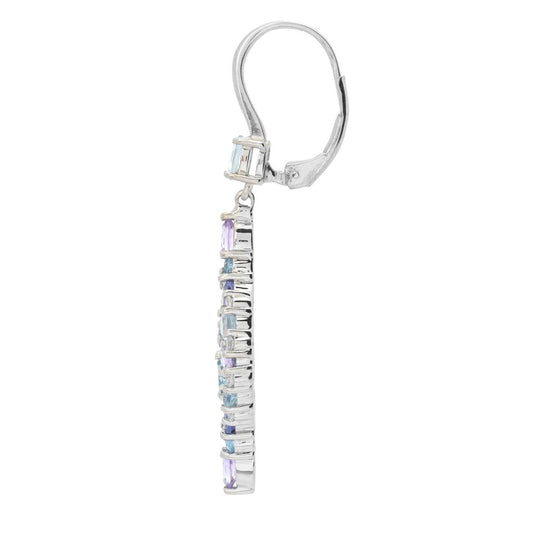 Platinum Plated 5.06ctw Topaz, Amethyst, Tanzanite & Zircon Drop Earrings