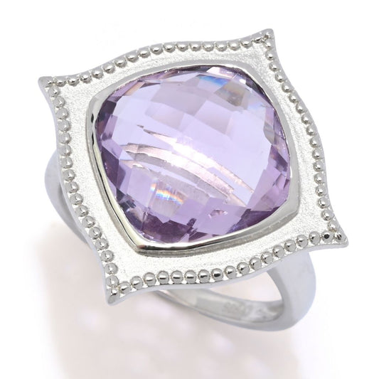 Platinum Plated Choice of Gemstone 12mm Checkerboard Cut Satin Finish Ring