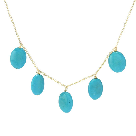18K Gold Plated 16x12mm Oval Turquoise Charm Necklace