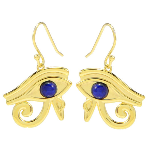 Passport to Egypt 18K Gold Plated 5mm Lapis Eye of Horus Drop Earrings