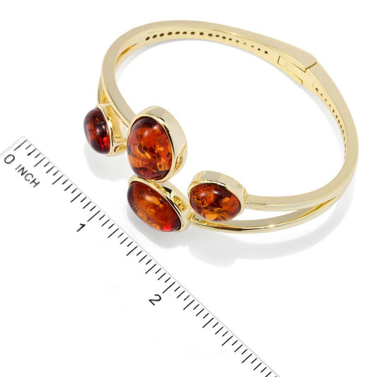 18K Gold Plated Amber Choice of Size Hinged Bangle Bracelet