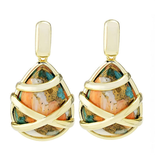 18K Gold Plated 20x15mm Pear Shape Spiny Oyster Earrings