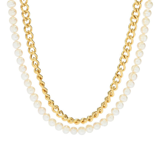 18K Gold Plated 7-8mm Cultured Pearl Dangle 18" Curb Link Necklace