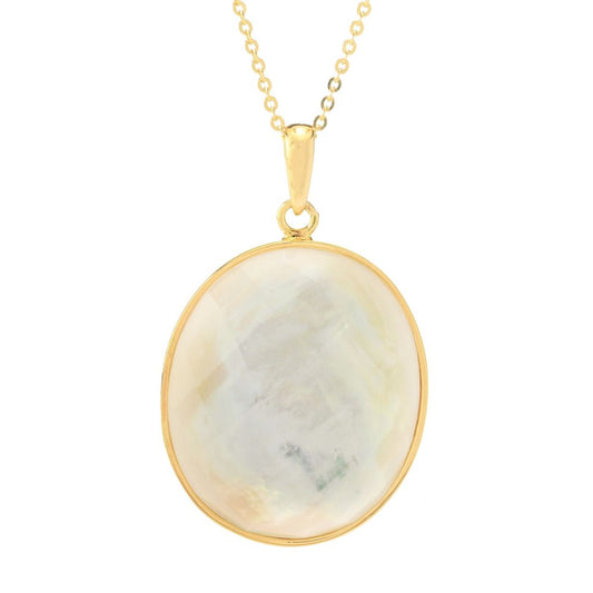 18K Gold Plated 30x25mm Oval Mother-of-Pearl Pendant with Chain