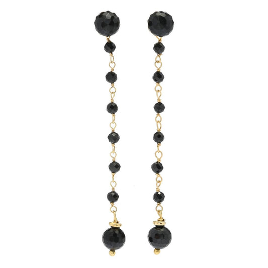 18K Gold Plated Faceted Black Spinel Dangle Earrings