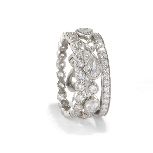 Brilliante Platinum Plated 4.46 DEW Simulated Diamond Set of 3 Stack Rings