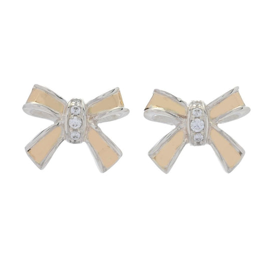 Artisan Silver by Samuel B. 18K Gold Accented White Topaz Bow Stud Earrings