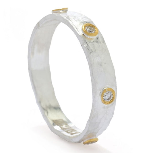 Sterling Silver 24K Gold Accented 0.12ctw Diamond Studded Ring