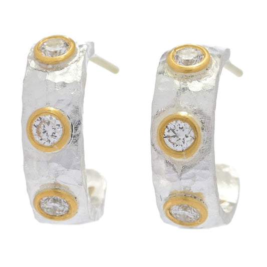 Sterling Silver 24K Gold Accented 0.24ctw Diamond Studded Earrings