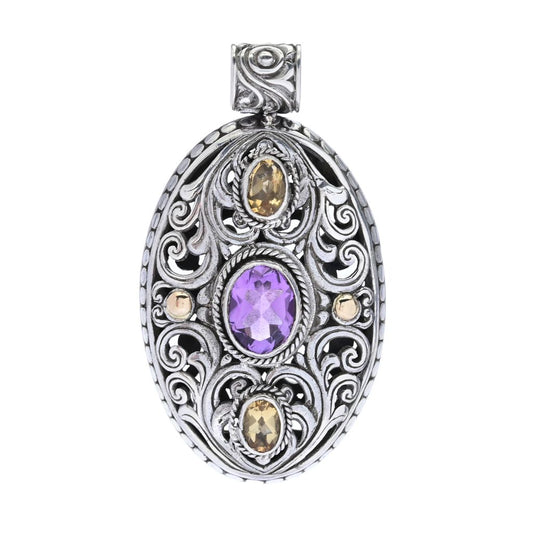 Artisan Silver by Samuel B. 18K Gold Accented 2.70ctw Amethyst & Citrine Pendant