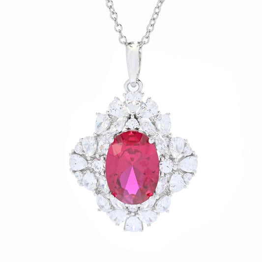 Brilliante Platinum Plated 12.00 DEW Simulated Ruby & Diamond Pendant