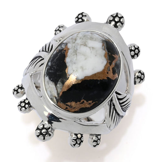 Southwest Elements Sterling Silver 16x12mm White Buffalo Ring