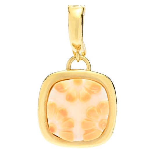 Cameo Italiano 18K Gold Plated Carnelian Shell Flower Cameo Pendant