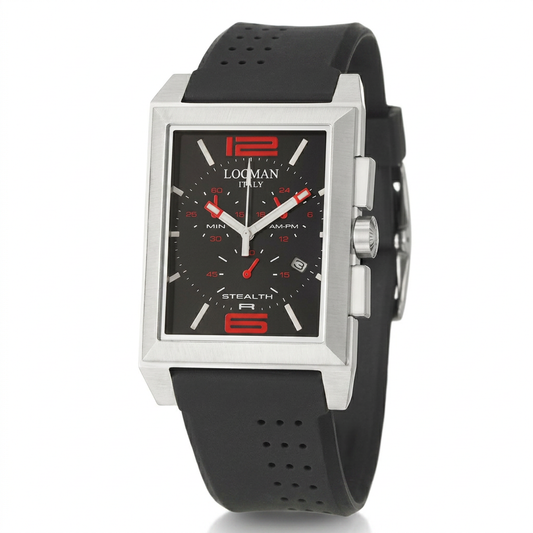 Locman Men's 50mm Sport Quartz Chronograph Rectangle Silicone Strap Watch