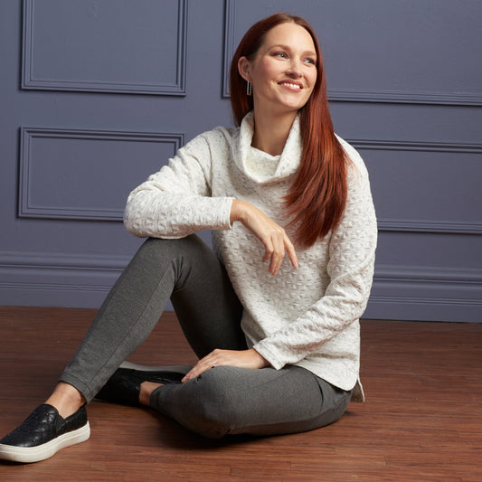 Christopher & Banks Relaxed Restyled Knit Jacquard Cowl Neck Top