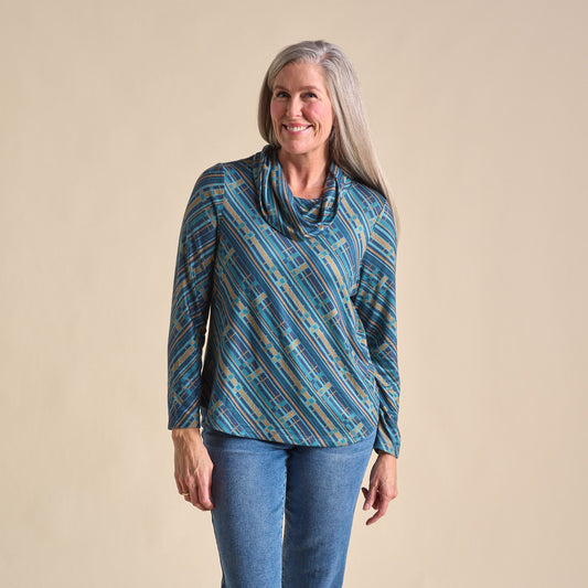 Christopher & Banks Relaxed Restyled Plaid Print Cowl Neck Tunic