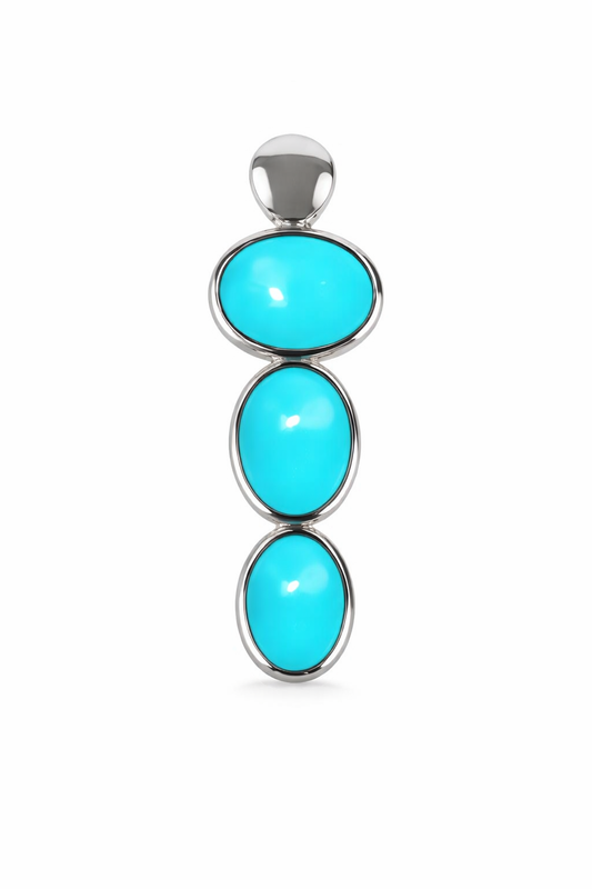 Sterling Silver Sleeping Beauty Turquoise Oval 3-Stone Drop Pendant with Chain