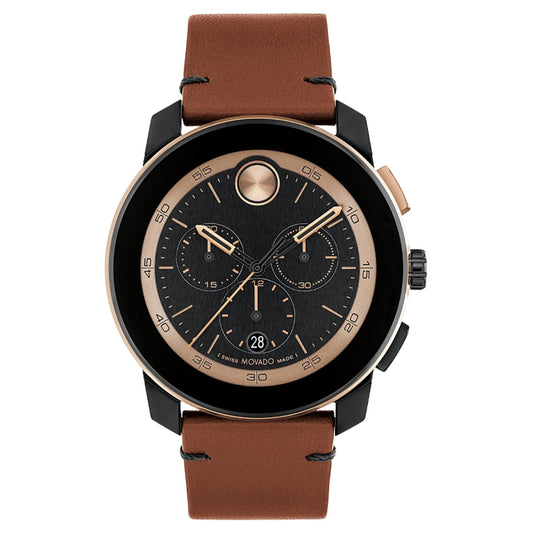 Movado Men's 44mm Bold TR90 Swiss Made Quartz Chronograph Leather Strap Watch