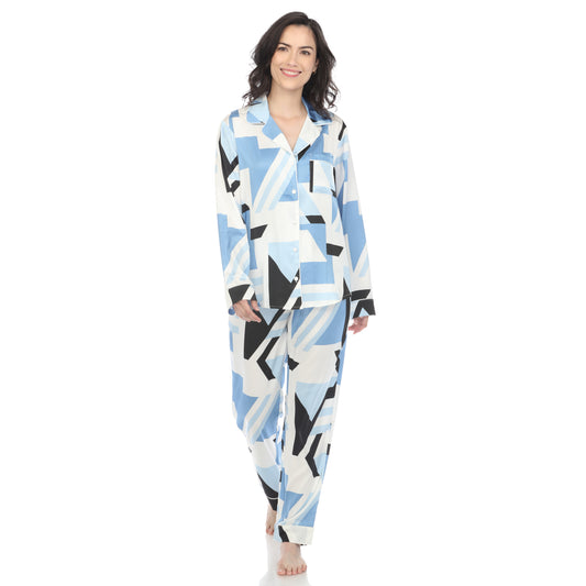 White Mark Women's Geometric Printed Satin Pajama Set