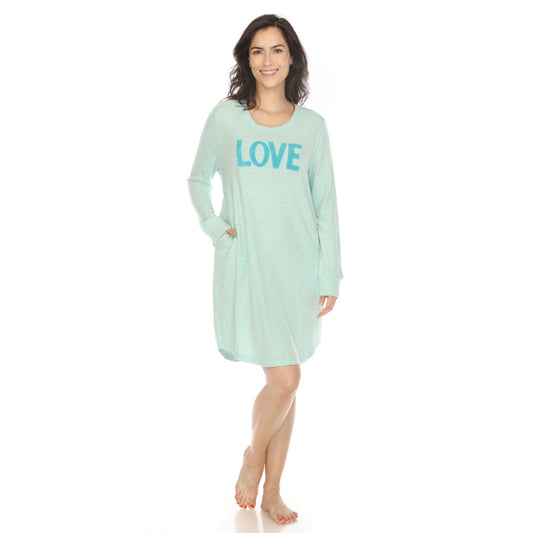 White Mark Women's "Love" Long Sleeve Sleep Shirt