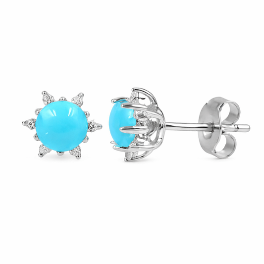 Sterling Silver 5mm Round Sleeping Beauty Turquoise & White Zircon Star Stud Earrings