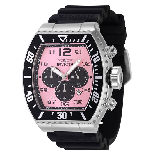 Invicta Men's 51mm Pro Diver Quartz Chronograph Pink Dial Tonneau Silicone Strap Watch