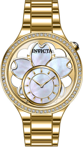 Invicta Women's 35mm Wildflower Quartz Crystal Bezel MOP Flower Inlay Dial Bracelet Watch