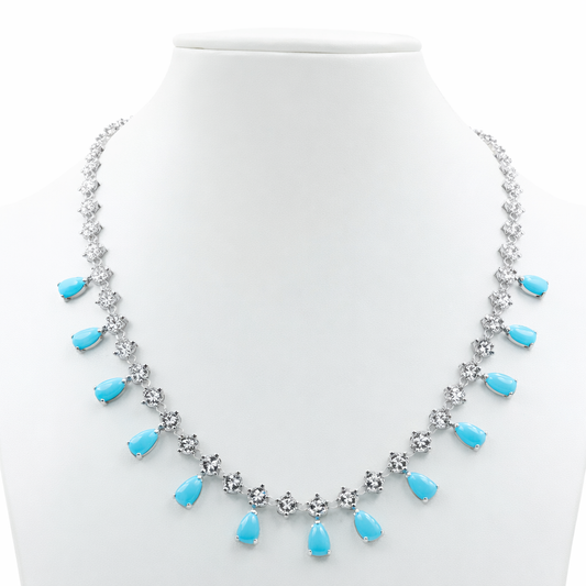 Sterling Silver Sleeping Beauty Turquoise & White Zircon Charm Necklace