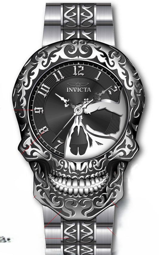 Invicta Men's 50mm Artist Quartz Skull Case Etched Bracelet Watch