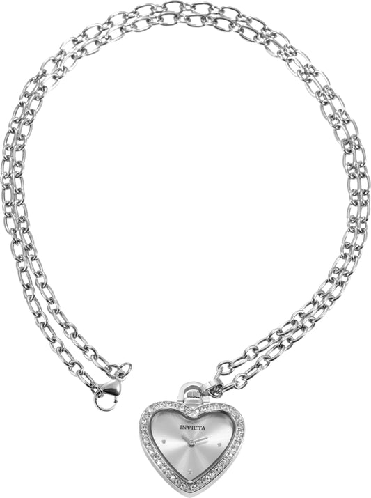 Invicta Women's 27mm Angel Quartz Crystal Halo Heart-Shaped Mini Watch Necklace