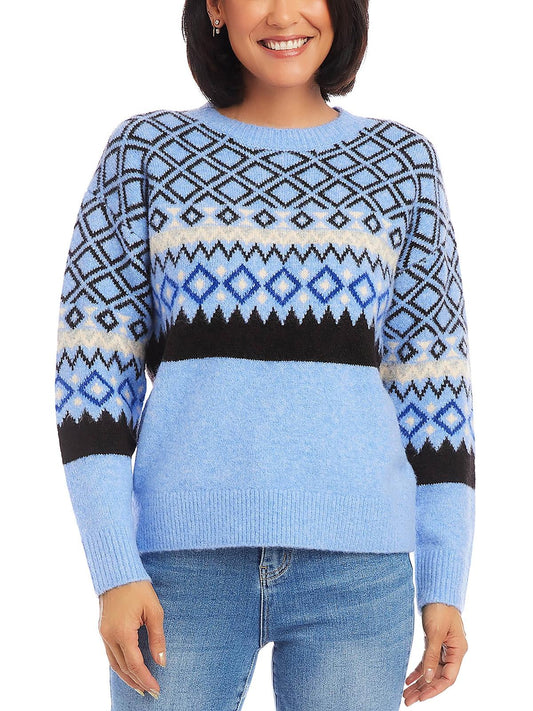 Karen Kane Blue Jacquard Pullover Sweater