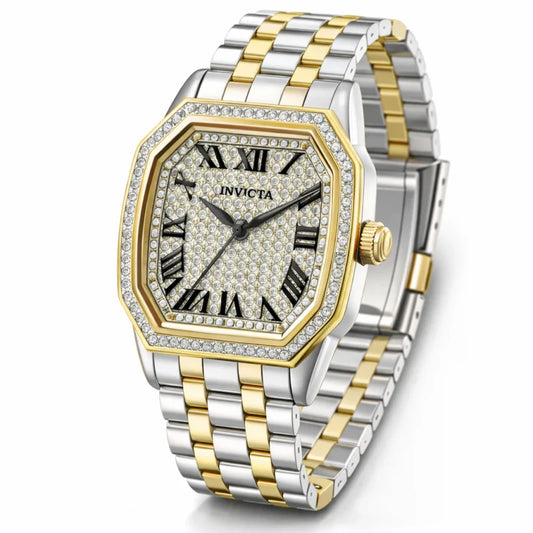 Invicta Women's 27mm Wildflower Quartz Crystal Pave Dial Octagon Case Two-Tone Bracelet Watch