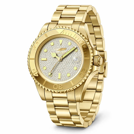 Invicta Men's 40mm Pro Diver Quartz Date Crystal Pave Dial Bracelet Watch