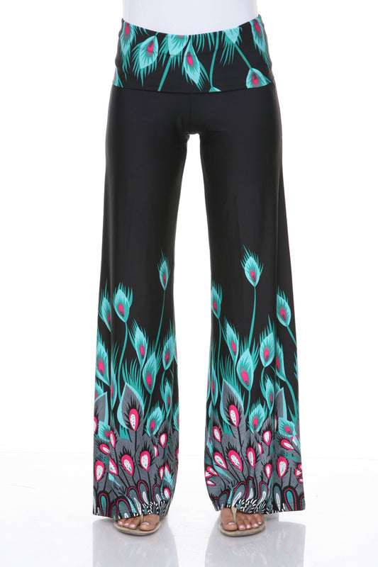 White Mark Women's Peacock Print Palazzo Pants