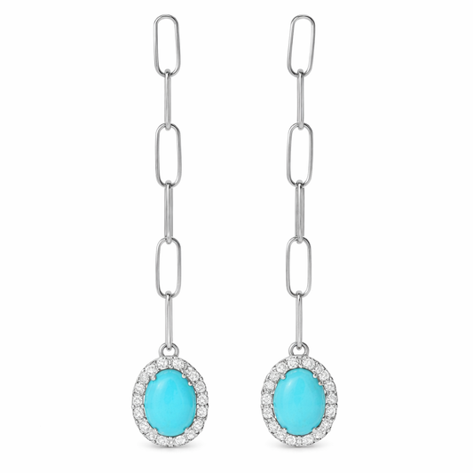 Sterling Silver 9x7mm Sleeping Beauty Turquoise Paperclip Dangle Earrings