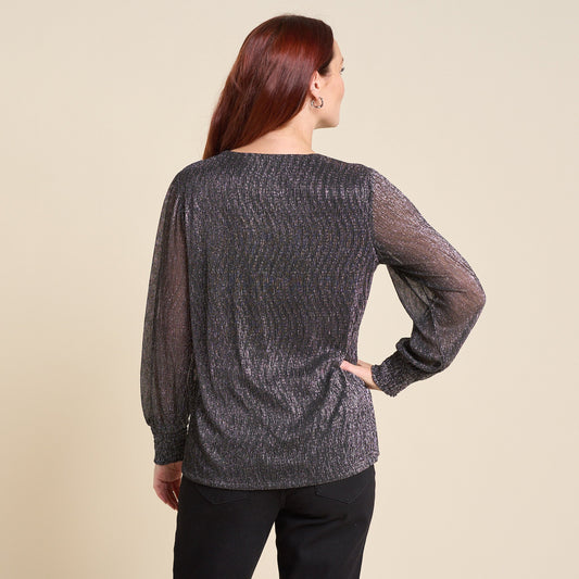 Christopher & Banks Bodre V Neck Shirred Sleeve Blouse