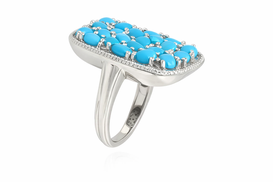 Sterling Silver Sleeping Beauty Turquoise Mixed Shape Rectangular Cluster Ring