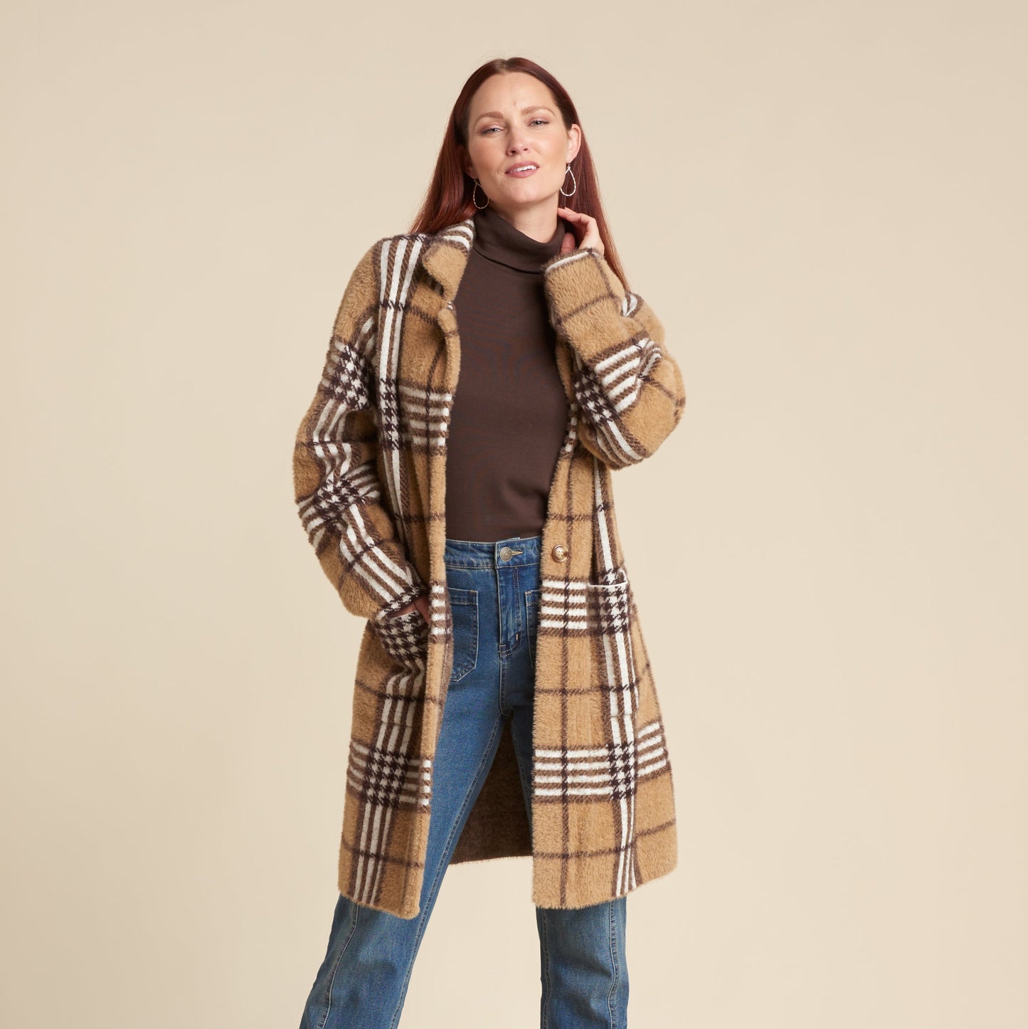 Christopher & Banks Double Knit Plaid Coatigan