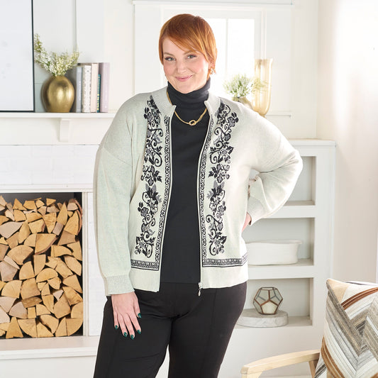 Christopher & Banks Floral Printed Mock Neck Cardigan