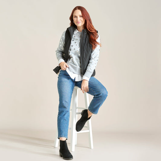 Christopher & Banks Foil Hearts Print Crew Neck Long Sleeve Sweatshirt