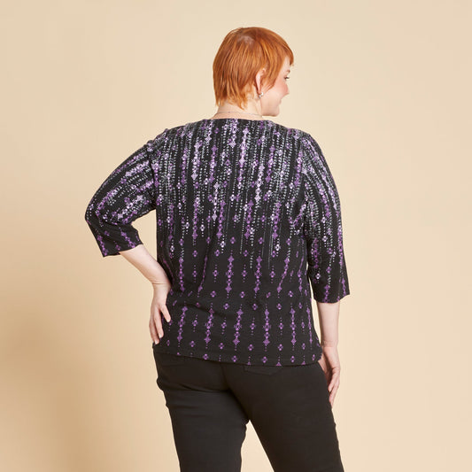 Christopher & Banks Abstract Print Scoop Neck ¾ Sleeve Tee