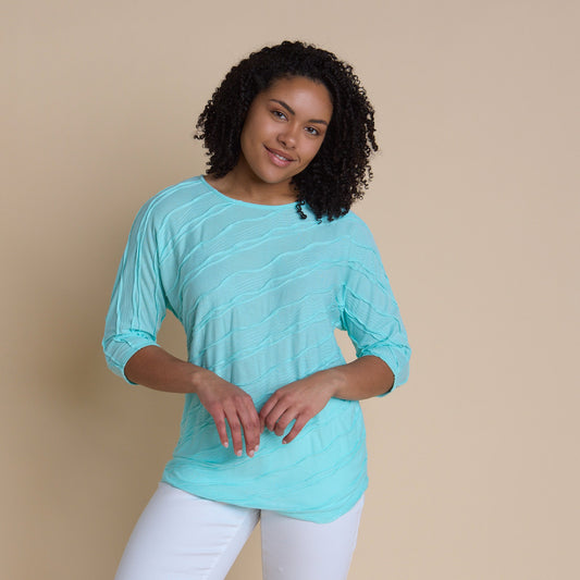 Christopher & Banks Women's Wavy Texture 3/4 Sleeve Tee