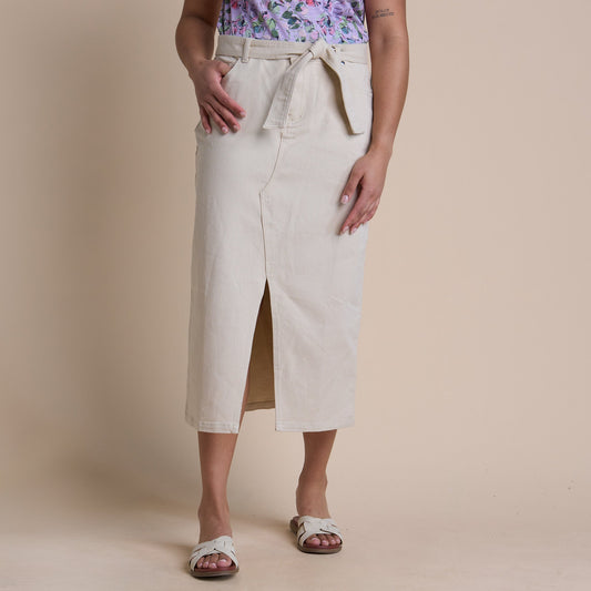Christopher & Banks Women's Belted Tie Front Denim Skirt