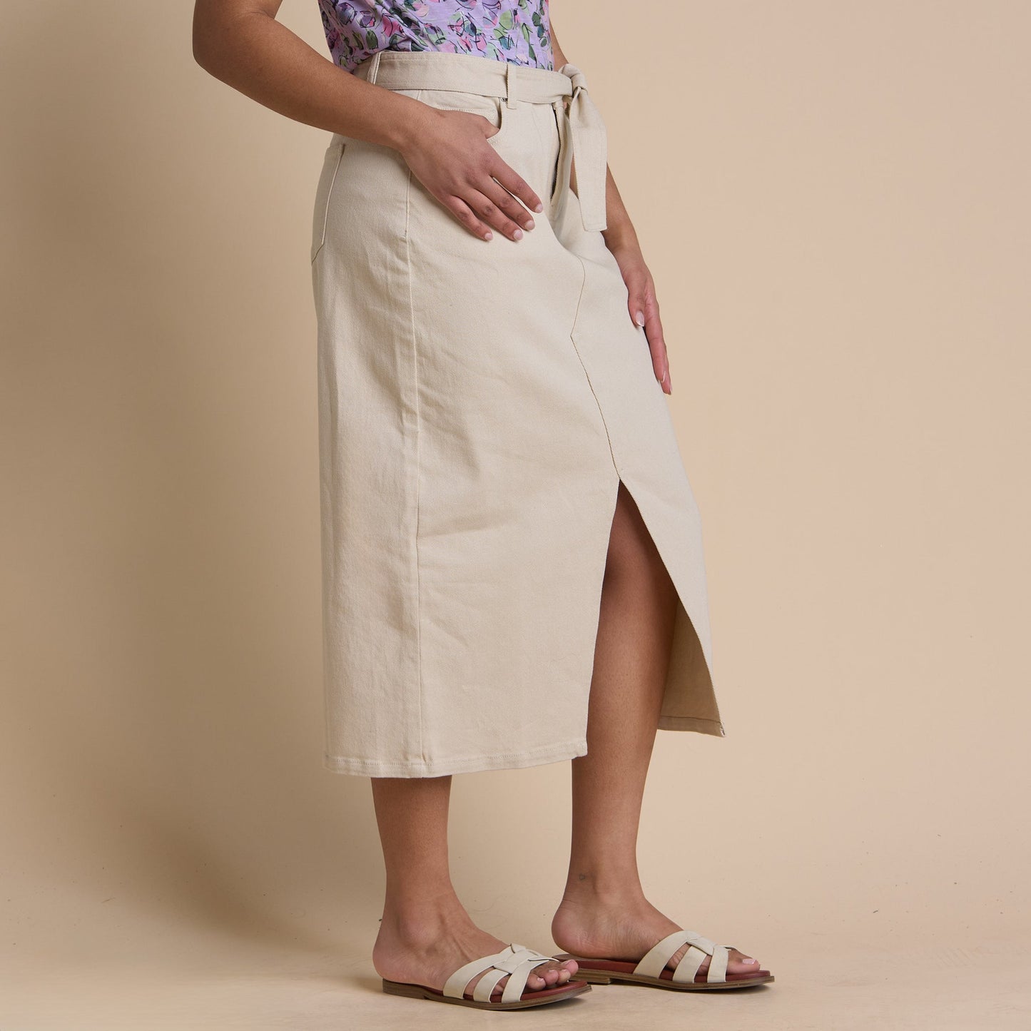 Christopher & Banks Women's Belted Tie Front Denim Skirt
