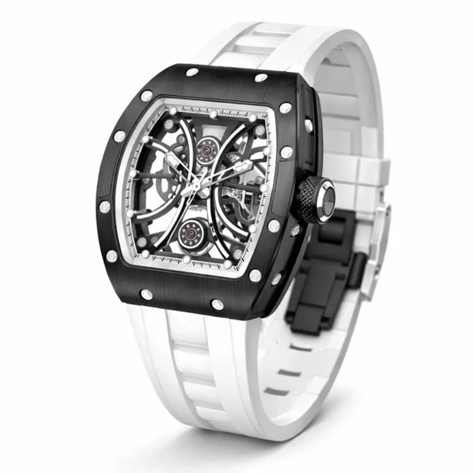 Invicta Men's 41mm S1 Rally Automatic Carbon Fiber Inset Skeletonized White Silicone Strap Watch