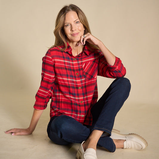 Christopher & Banks Plaid Button Front Long Sleeve Shirt