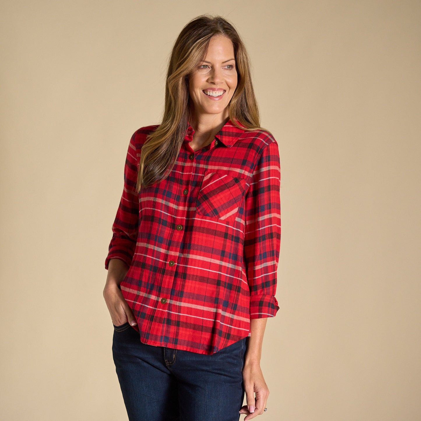 Christopher & Banks Plaid Button Front Long Sleeve Shirt