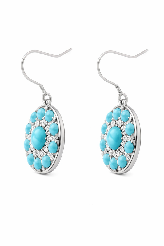 Sterling Silver Sleeping Beauty Turquoise Medallion Drop Earrings