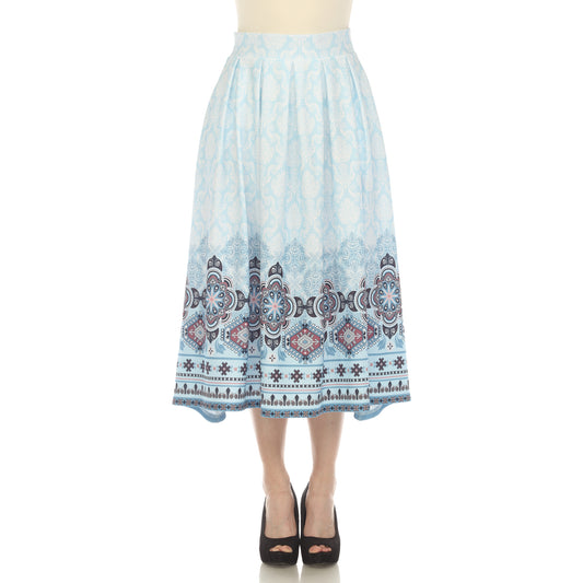 White Mark Women's Border Print Tea-Length Skirt