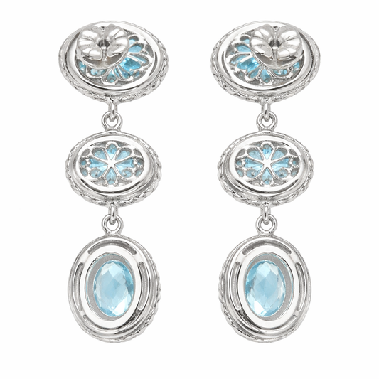 Sterling Silver Sleeping Beauty Turq & Blue Topaz Tiered Drop Earrings